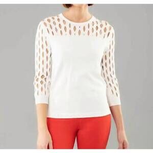 NEW LISETTE hallie with eyelet yoke sweater in white